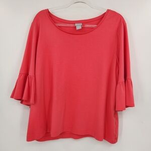 Chicos 3 Boxy 3/4 Sleeve Top Ruffle Sleeve Tee Womens Size XL Pink